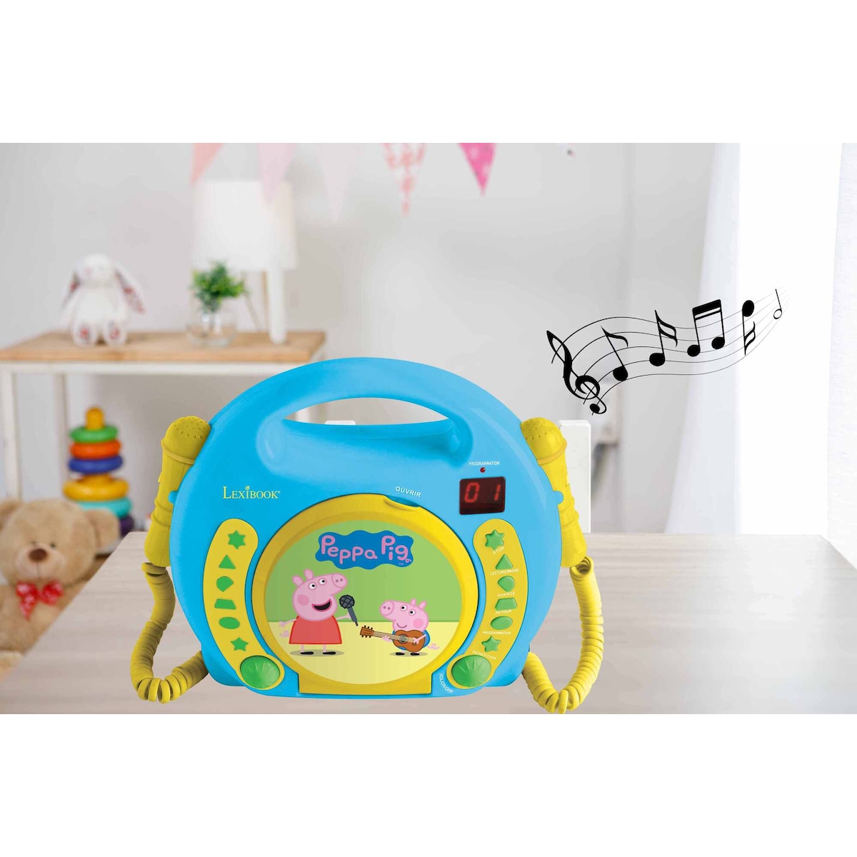 Peppa Pig Bærbar cd-afspiller med 2 syng med-mikrofoner