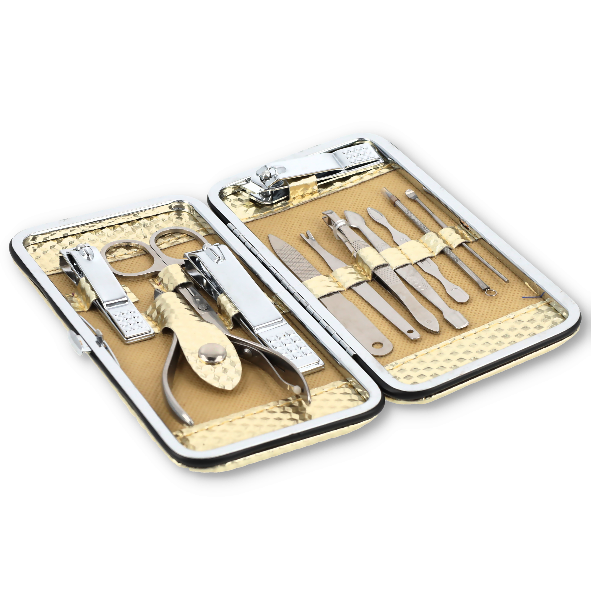 (12-tlg. Set) Pediküre Maniküre Finger Fuss Nagel Pflege-Set inkl. Reise Etui - Div. Farben