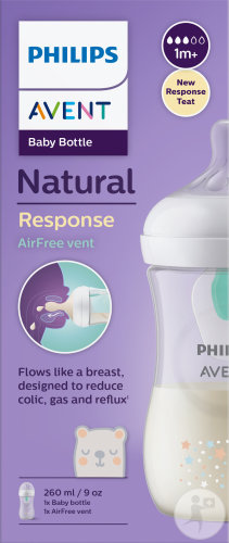 Philips Avent Natural Response Biberon Avec Valve Airfree 260ml Ours +1 Mois 1 Pièce (SCY673/82)