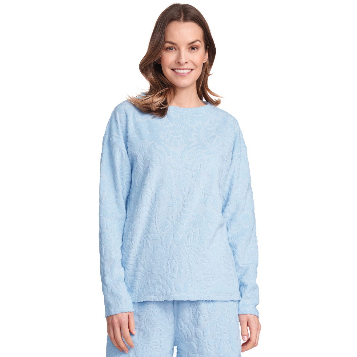 Gina Benotti Damen Sweatshirt mit Frottee-Muster hellblau