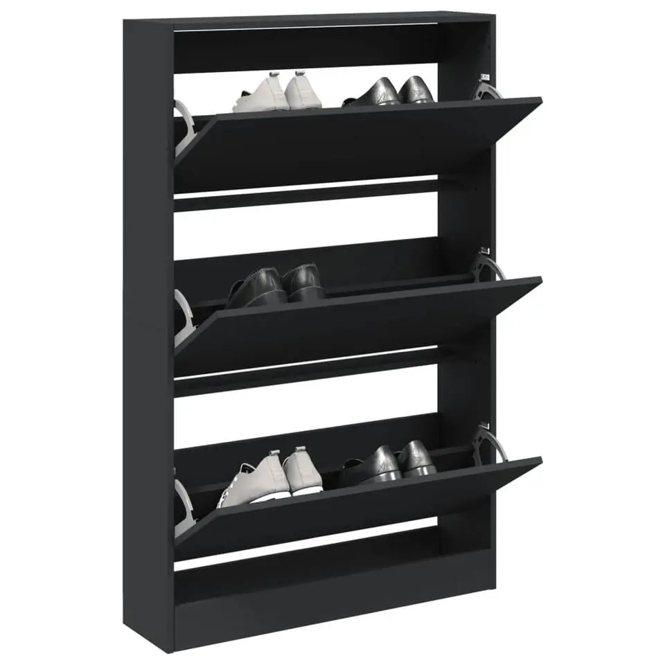 vidaXL - Schoenenkast 9 paar met 3 kleppen - Zwart - Hout - 80x21x125.5 cm