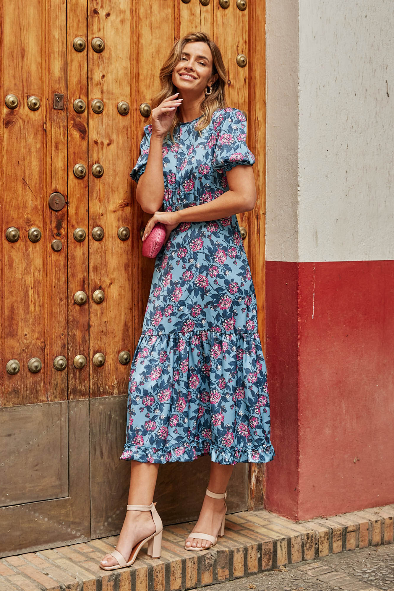 Vestido azul claro com babados - Azul