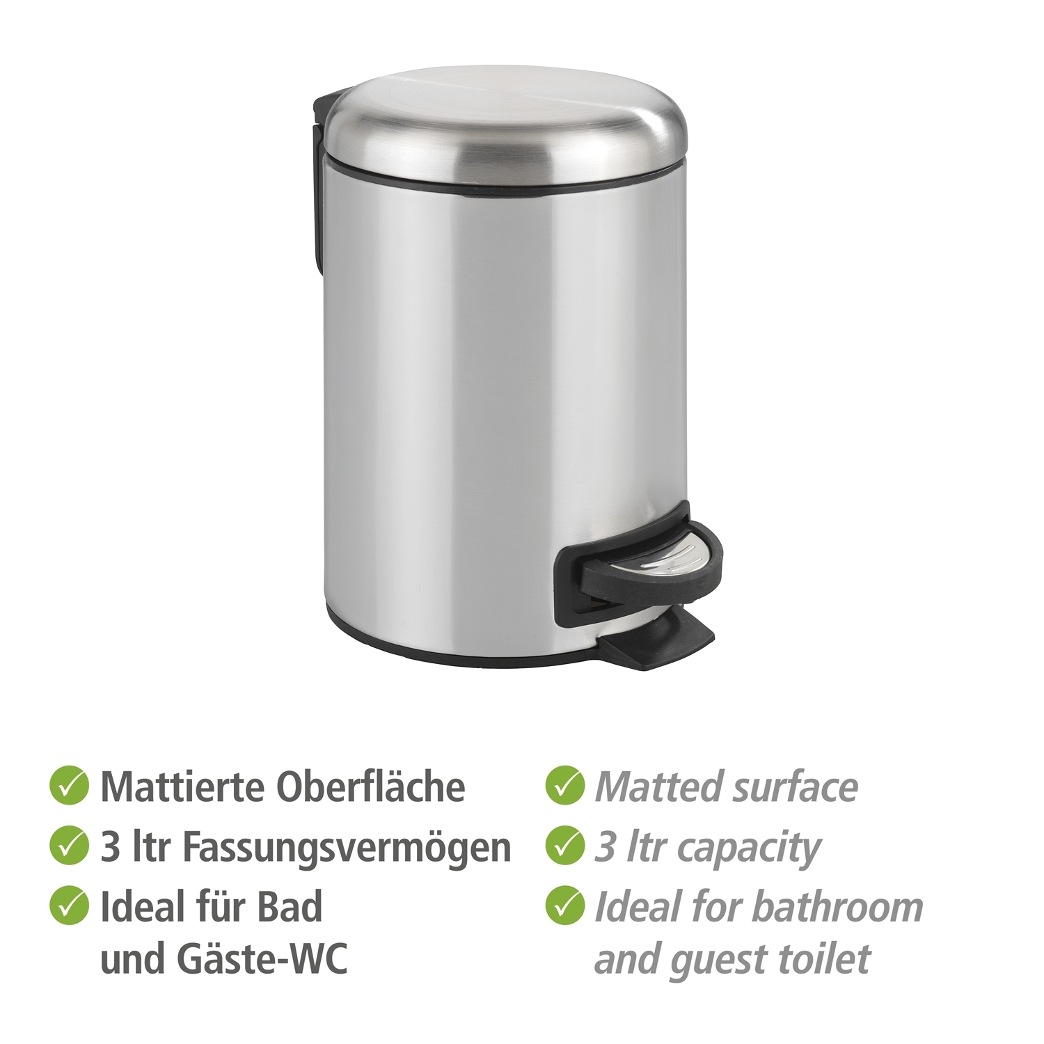 Wenko Leman afvalemmer 3 liter RVS mat
