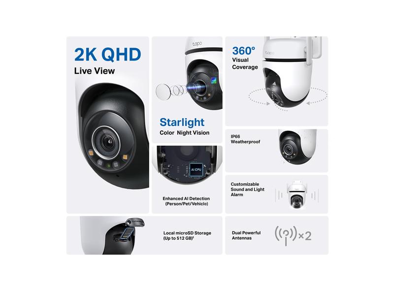 TP-Link Netzwerkkamera Tapo C520WS Schwenk-/Neige-Sicherheits-Wi-Fi-Kamera für den Aussenbereich