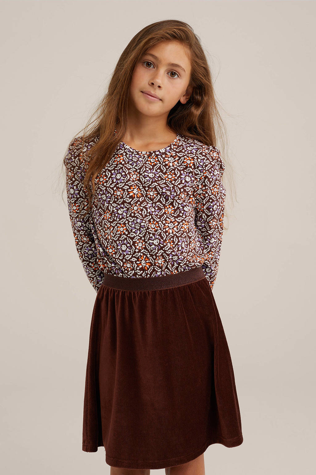 WE Fashion jurk met all over print bruin/multicolor