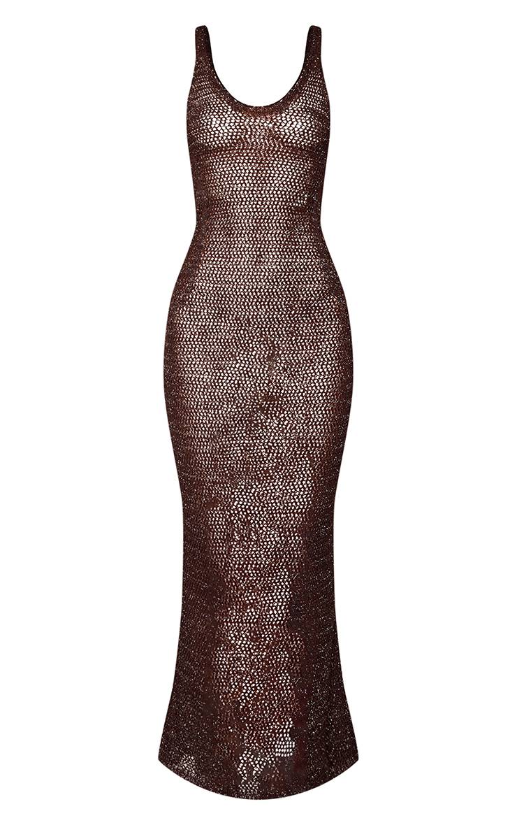 Chocolat Robe Longue À Bretelles En Crochet Avec Détails Métalliques