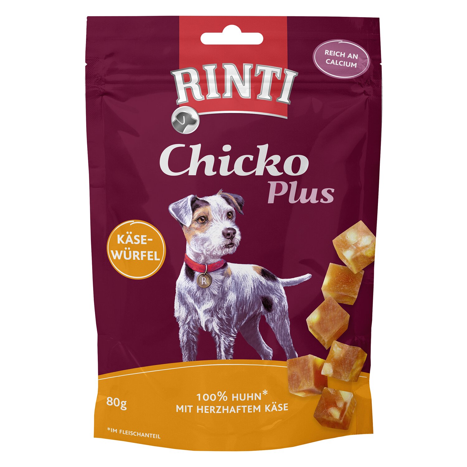 RINTI Snackwürfel Chicko Plus  - 80 g - Käse-Huhn