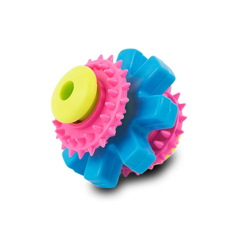 Brinquedo de borracha para cães - Rodas giratórias multicoloridas com pontas de borracha que massageiam as gengivas.