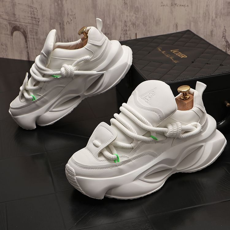 Mr Ozera - Platform Plain Lace Up Sneakers