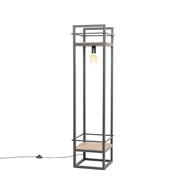 Industriële vloerlamp zwart met hout - Cage Rack