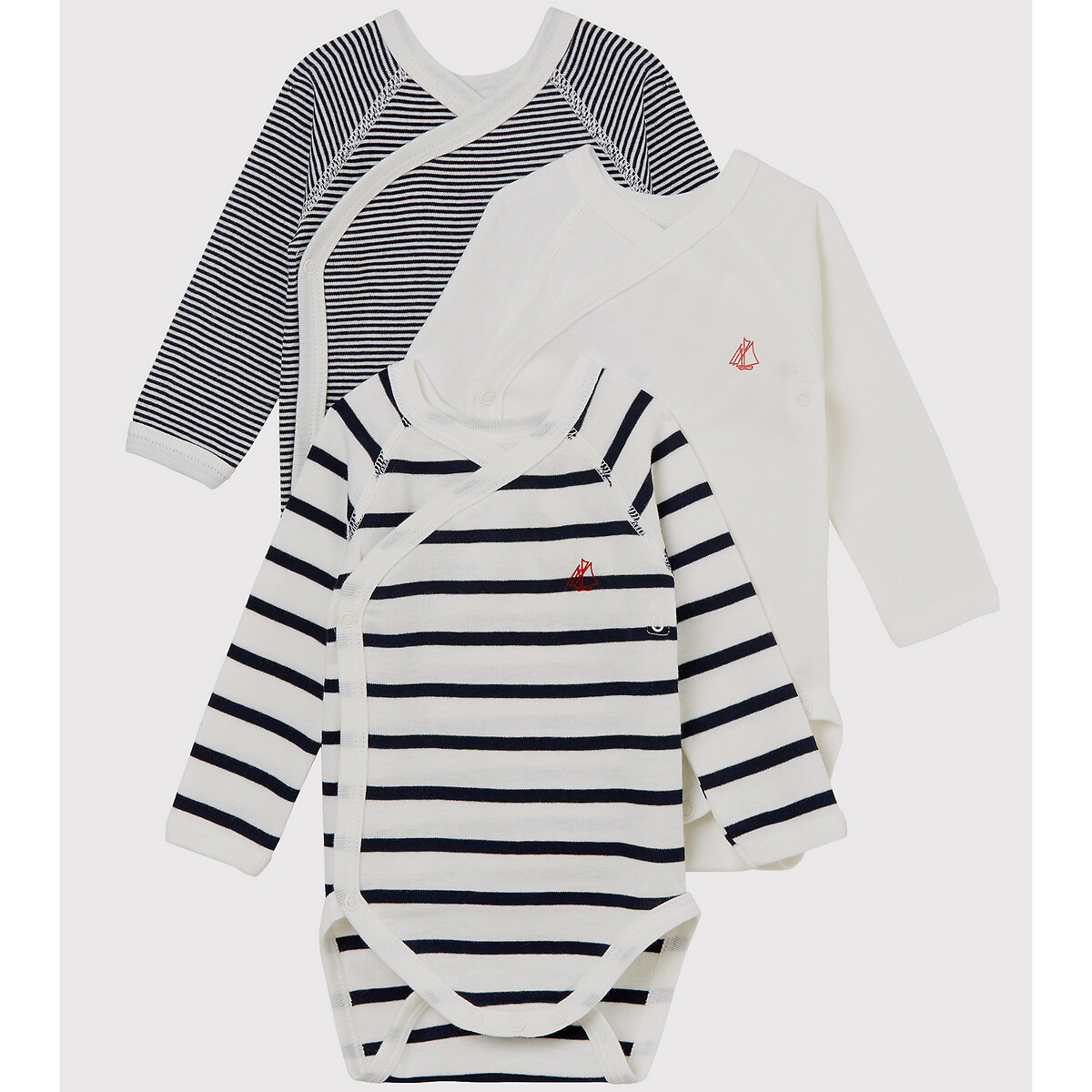 PETIT BATEAU<br>Conjunto de 3 bodies com fecho lateral