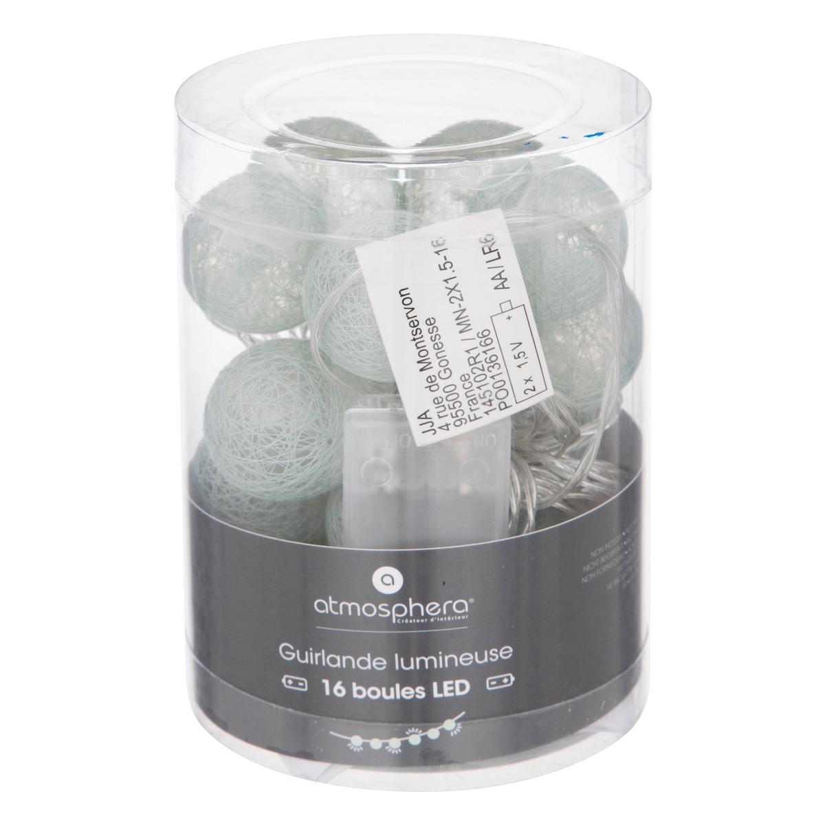 GUIRLANDE LED PILE 16 BOULES CELADON D.3.5CM