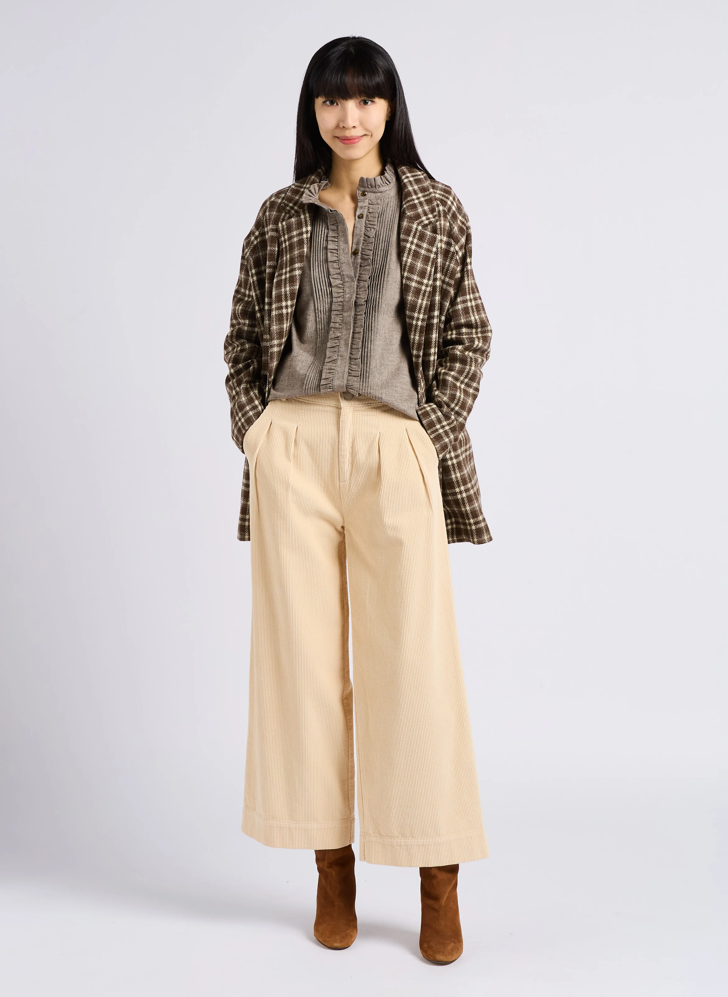 AIME - Manteau long imprimé en laine | Marron