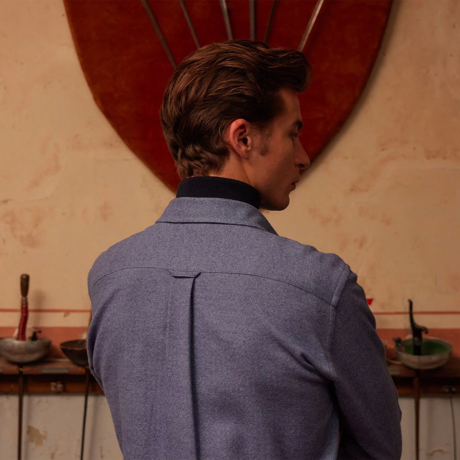 Blue Herringbone Flannel Shirt