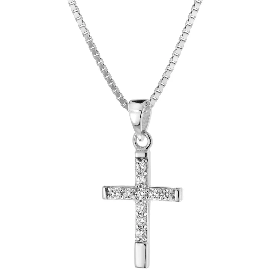 trendor Kreuz Anhänger für Mädchen Weißgold 585  14K + Silberkette silver