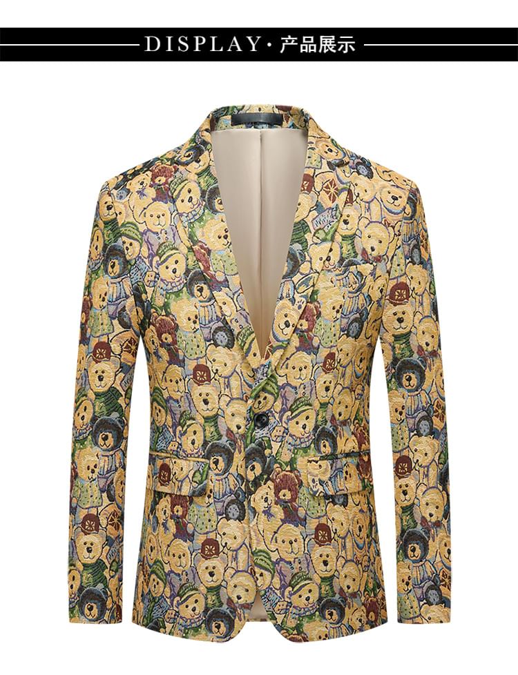 Sheck - Blazer met reverskraag en berenprint en één knoop