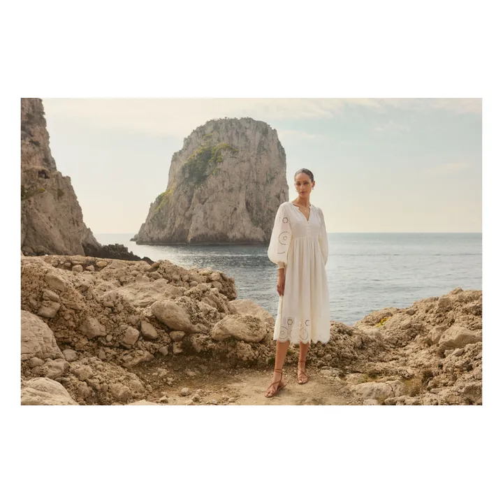 Alma Deia Robe Brodé Manches Longues en Coton Bio | Blanc cassé