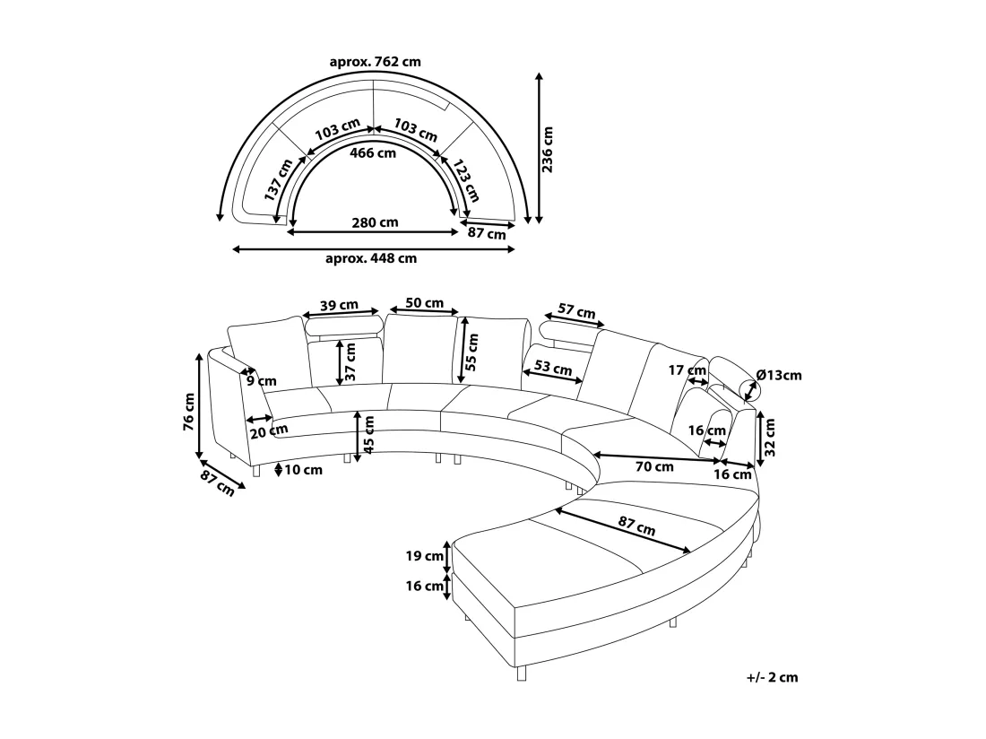Canapé circulaire modulable en tissu gris foncé 8 places ROTUNDE