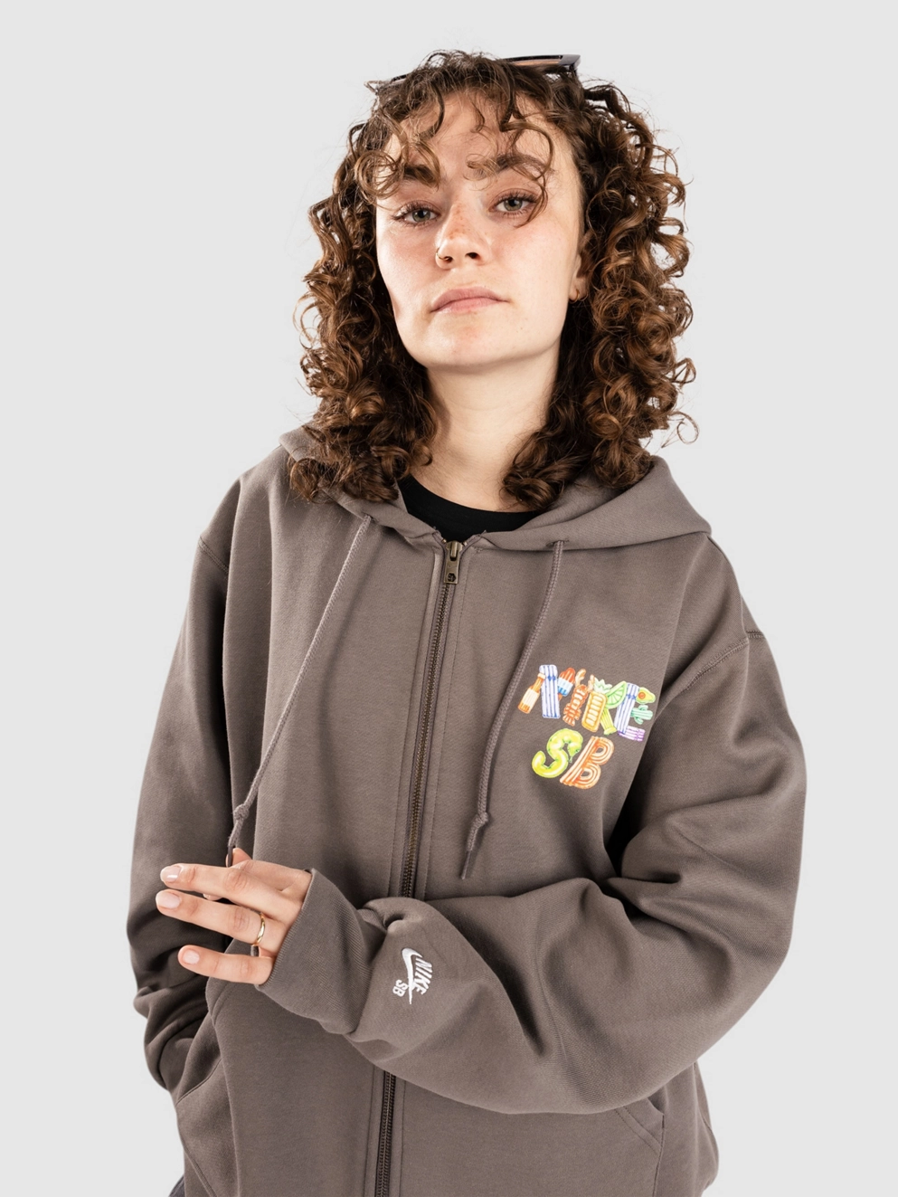 Nike SB Fleece Pull-Over Skate Zip Hoodie cave stone/white