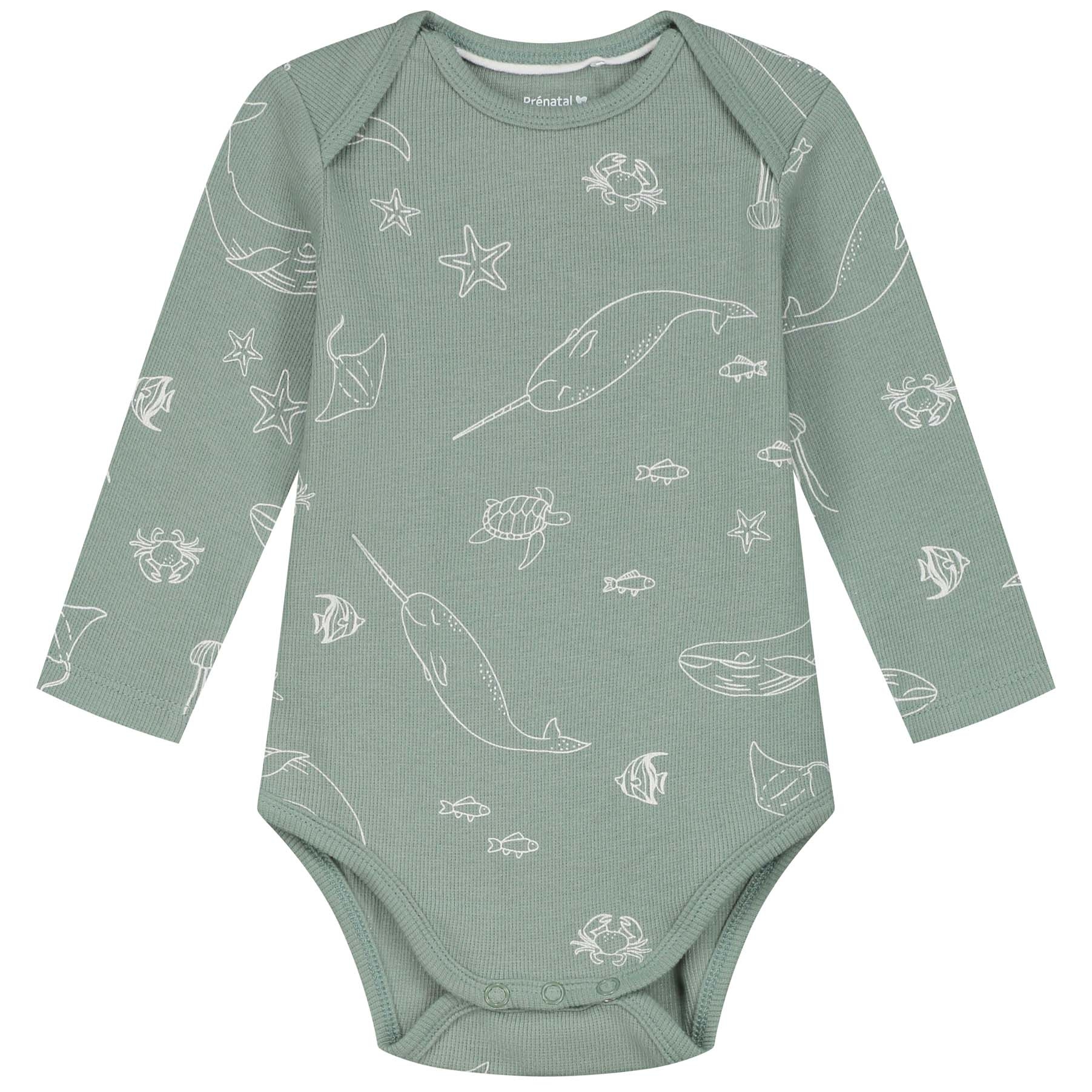 Prénatal romper onderwater rib lange mouwen dierenprint groen