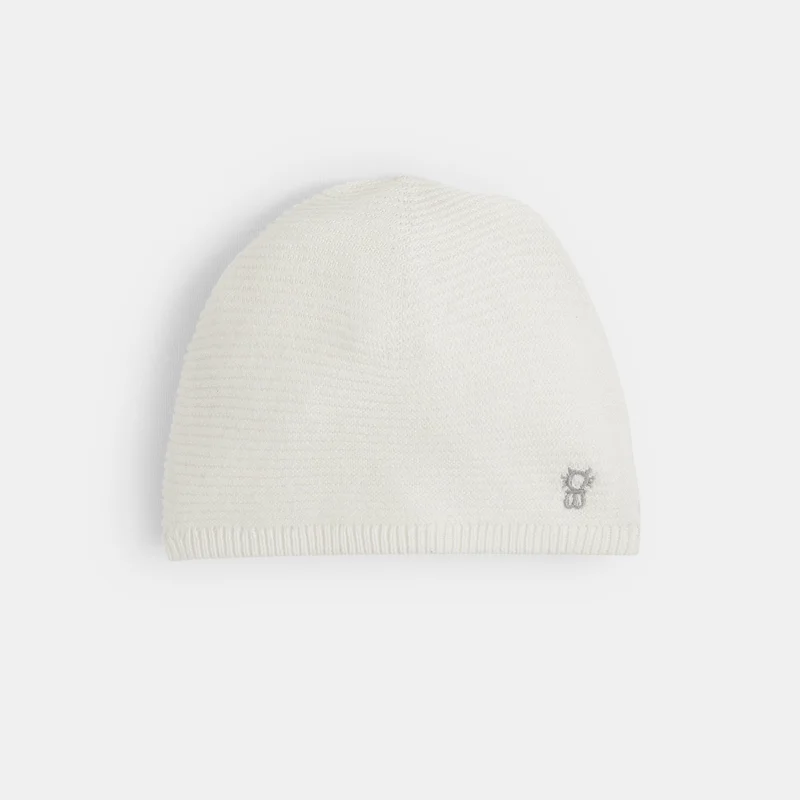 Bonnet maille côtelée blanc naissance Beige