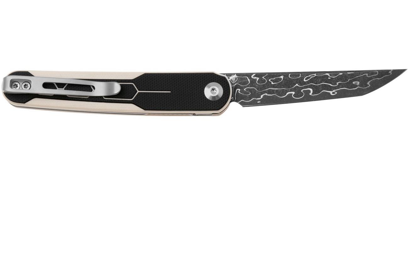 Civivi KwaiQ 23015-DS1, Damascus, Milled Ivory Black G10, zakmes