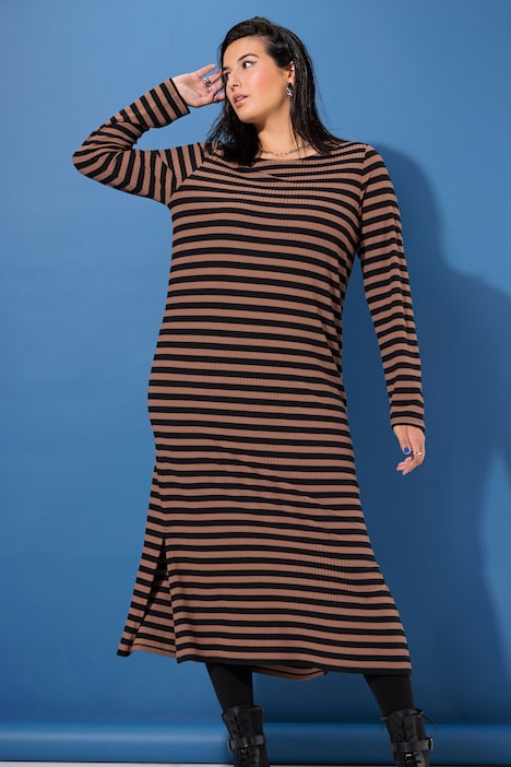 Jersey-Midikleid, A-Linie, Rippjersey, Ringel