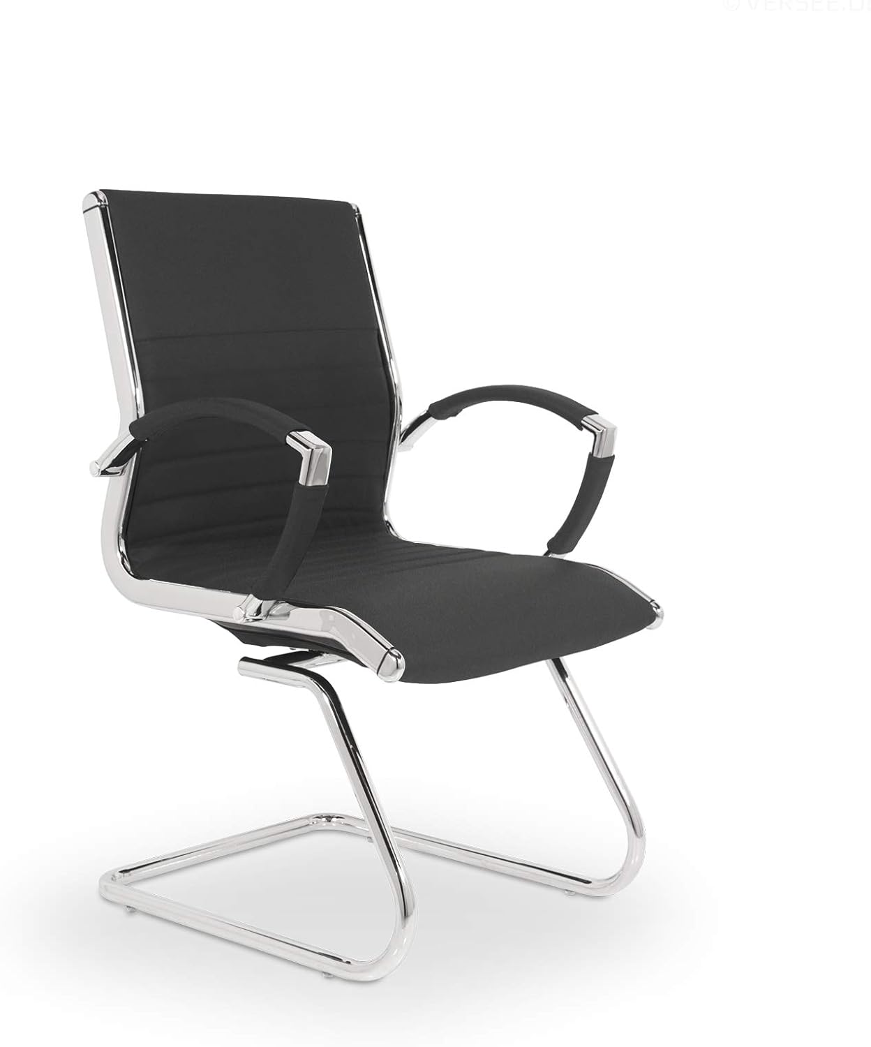 VERSEE Premium Besucherstuhl Montreal aus Stoff in Anthrazit mit Armlehne - Freischwinger mit Chrom für Büro und Konferenzräume - Belastbar bis 150kg