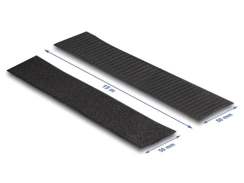 Delock Klettband 15m x 50mm Strapazierfähig Schwarz Delock Strapazierfähiges Klettband selbstklebend mit Haft- und Flauschband L 15 m x B 50 mm schwarz