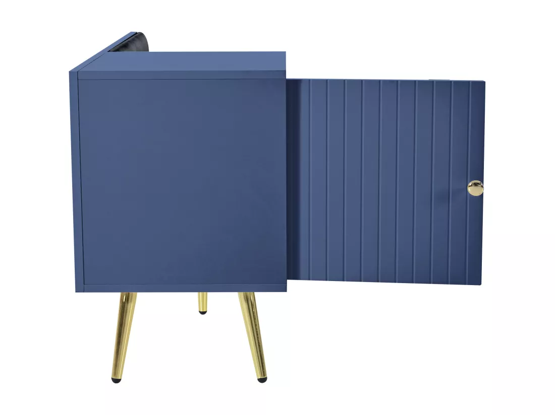 Meuble à chaussures - avec banquette et 2 compartiments - avec poignées et pieds en métal - style moderne - Bleu
