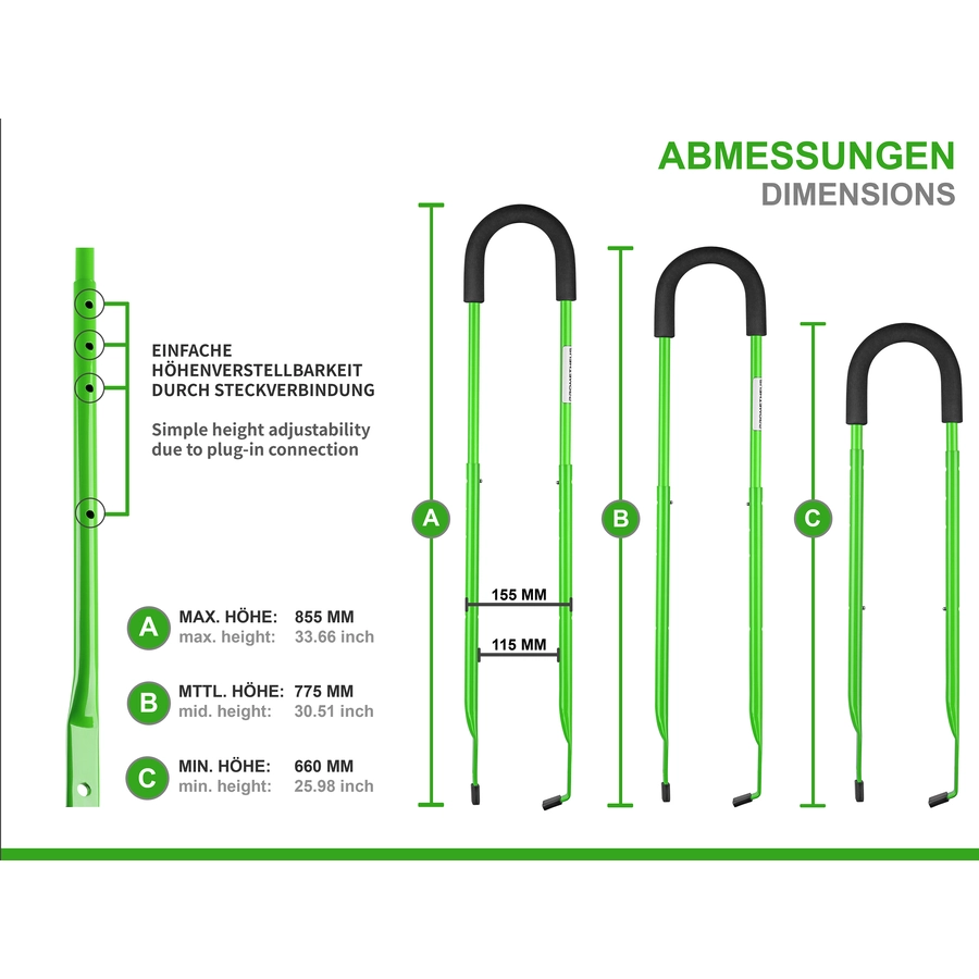 PROMETHEUS BICYCLES® Schiebestange für Kinderfahrrad, grün
