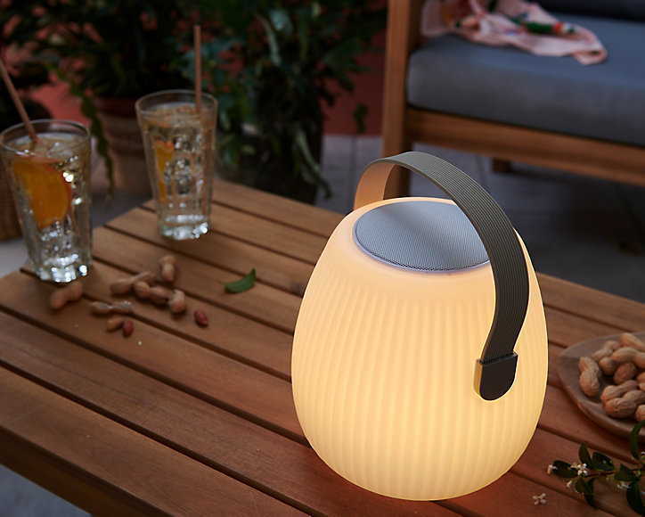 Lampe enceinte bluetooth nomade Mini May Play LED intégrée 70lm 5W IP44 H.23cm RGB + blanc chaud Lumisky