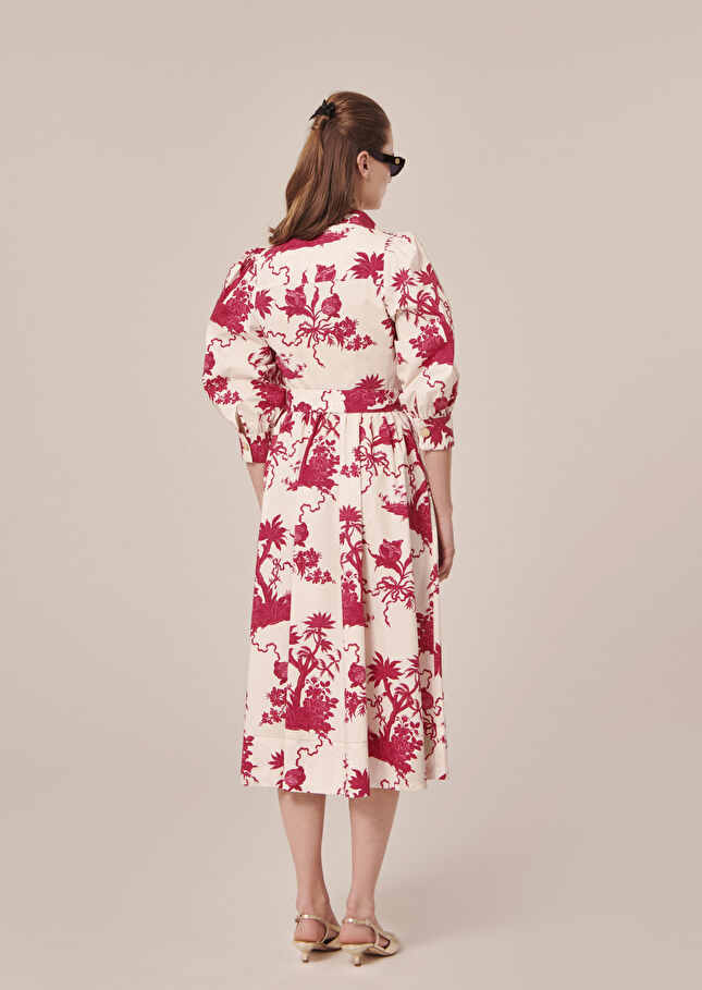 Robe Rivoltineécrue à motif fleuri bordeaux