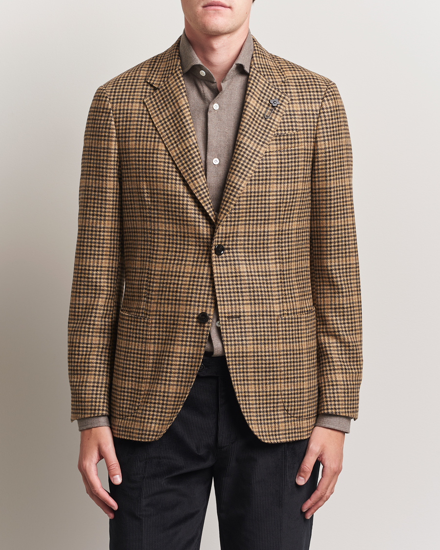 Lardini Wool/Cashmere Houndstooth Overcheck Blazer Brown