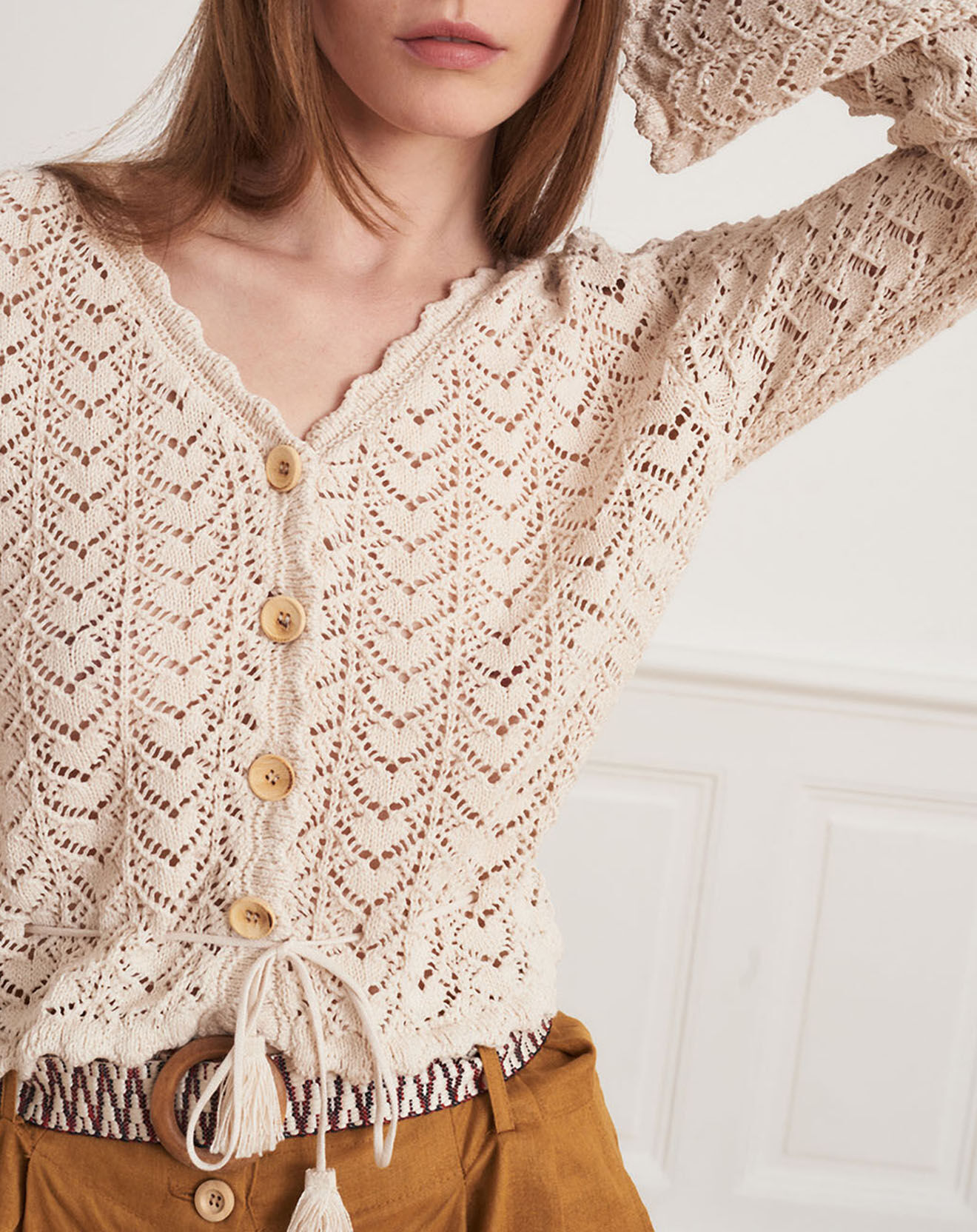 La Petite Francaise Gilet en crochet Brigitte écru