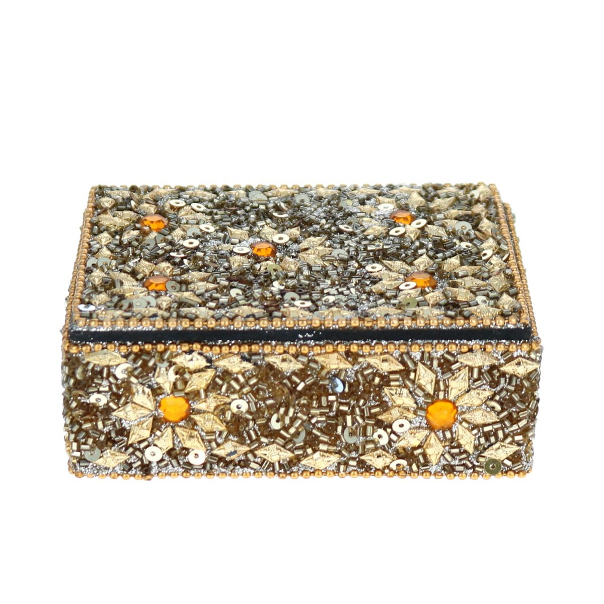 Boîte indienne rectangulaire doré Pondie Chérie