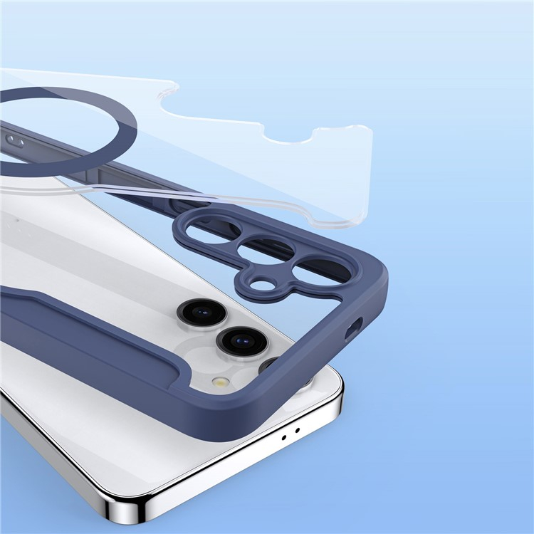 Samsung Galaxy S24 Hybrid Leder Tasche   Kunststoff Rückseite - Blau / Transparent