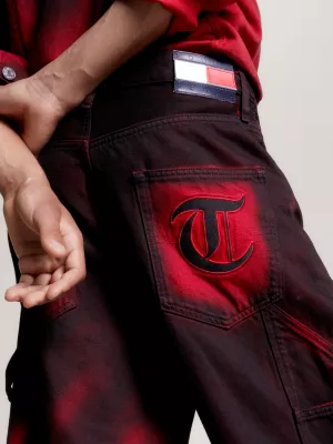 Calça jeans de perna larga tingida em peça