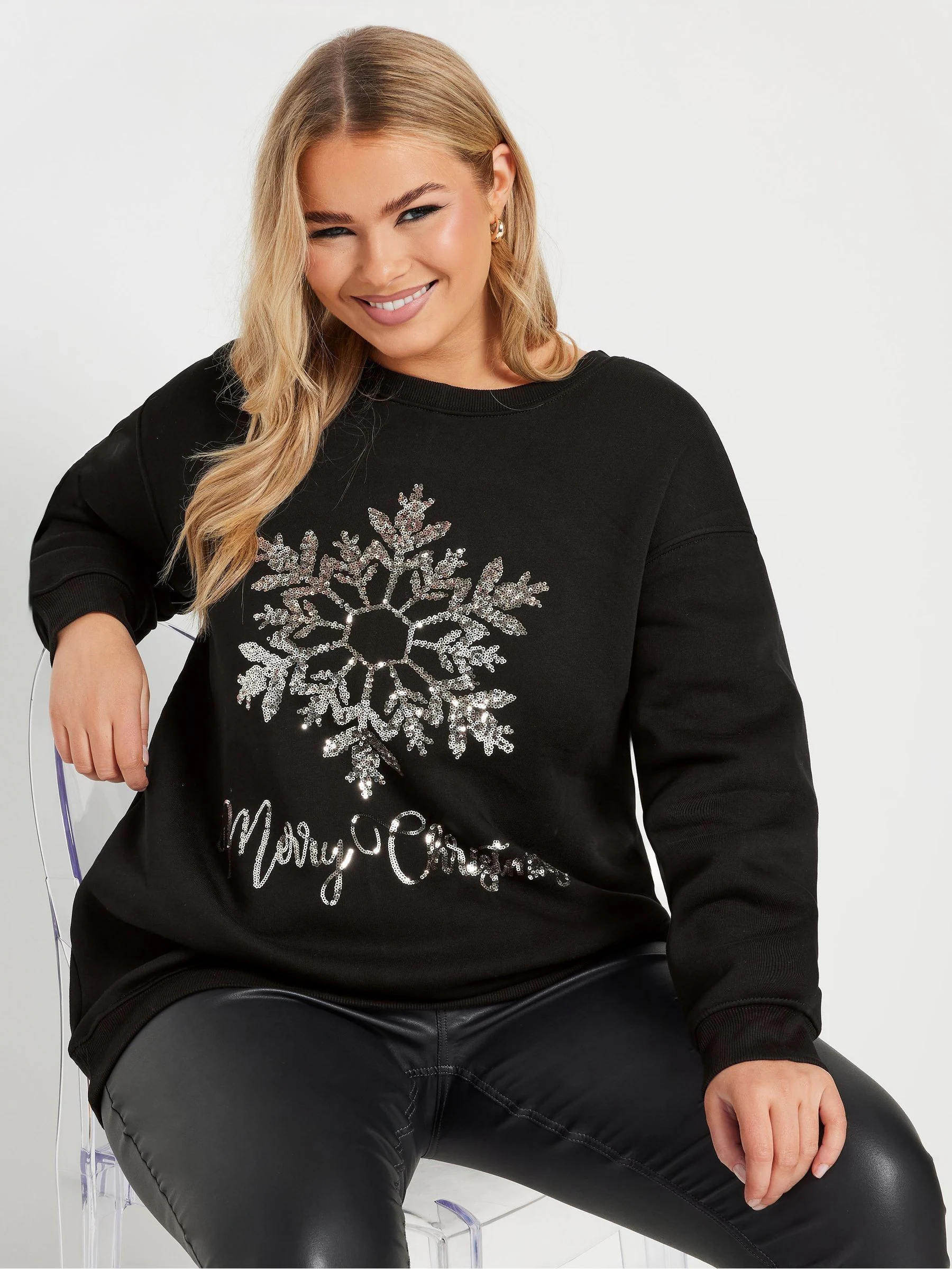 Yours Curve Sequin Embellished 'Merry Christmas Sweatshirt