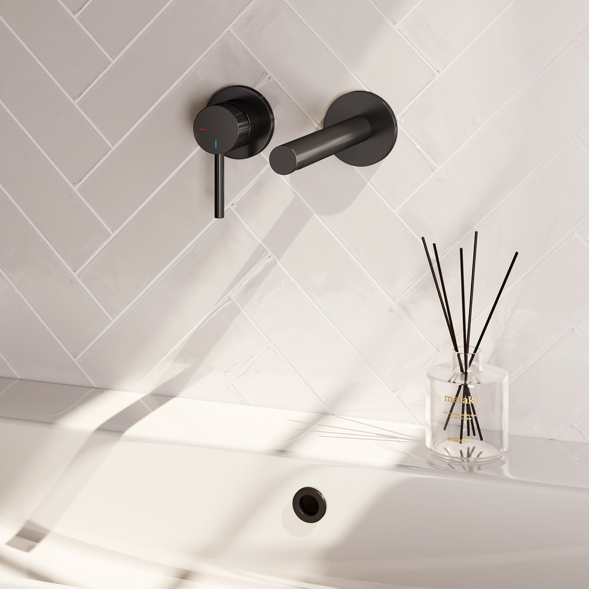 Brauer Stripe inbouw wastafelkraan ColdStart met rechte uitloop en rozetten model A2 zwart mat