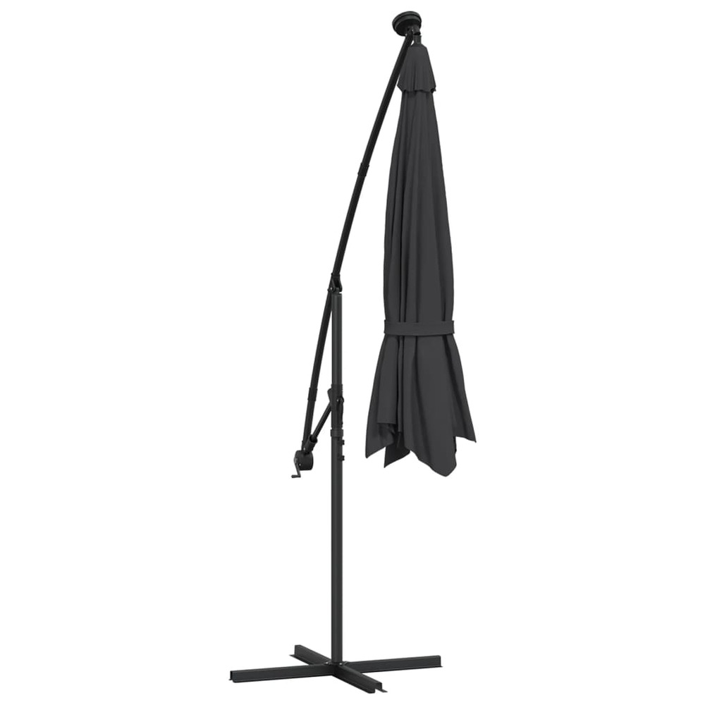 Parasol déporté à led et mât en acier 300 cm noir