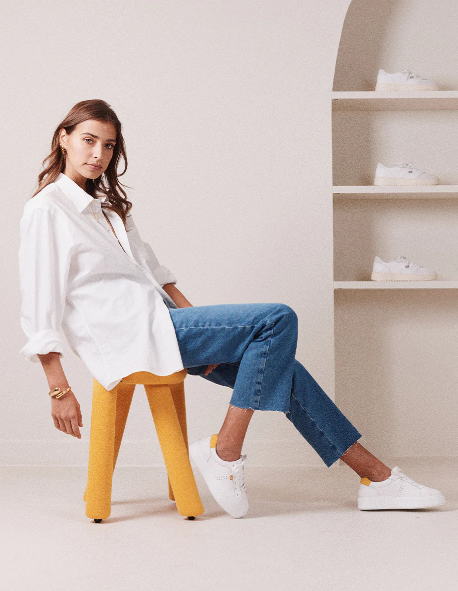 Baskets basses Apolline - Cuir et eponge blanc jaune