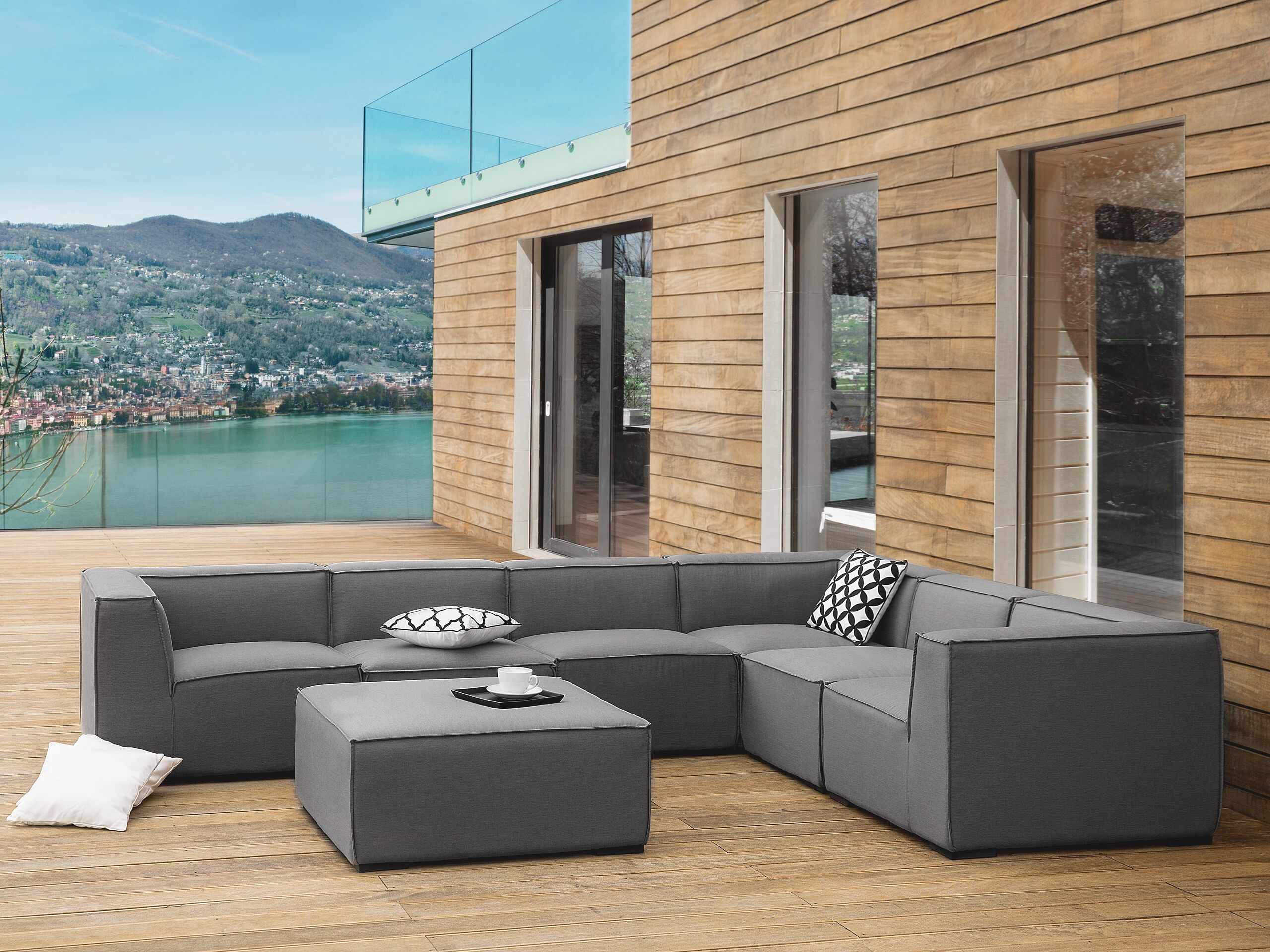 Beliani - AREZZO - Loungeset voor 7 - Donkergrijs - Polyester