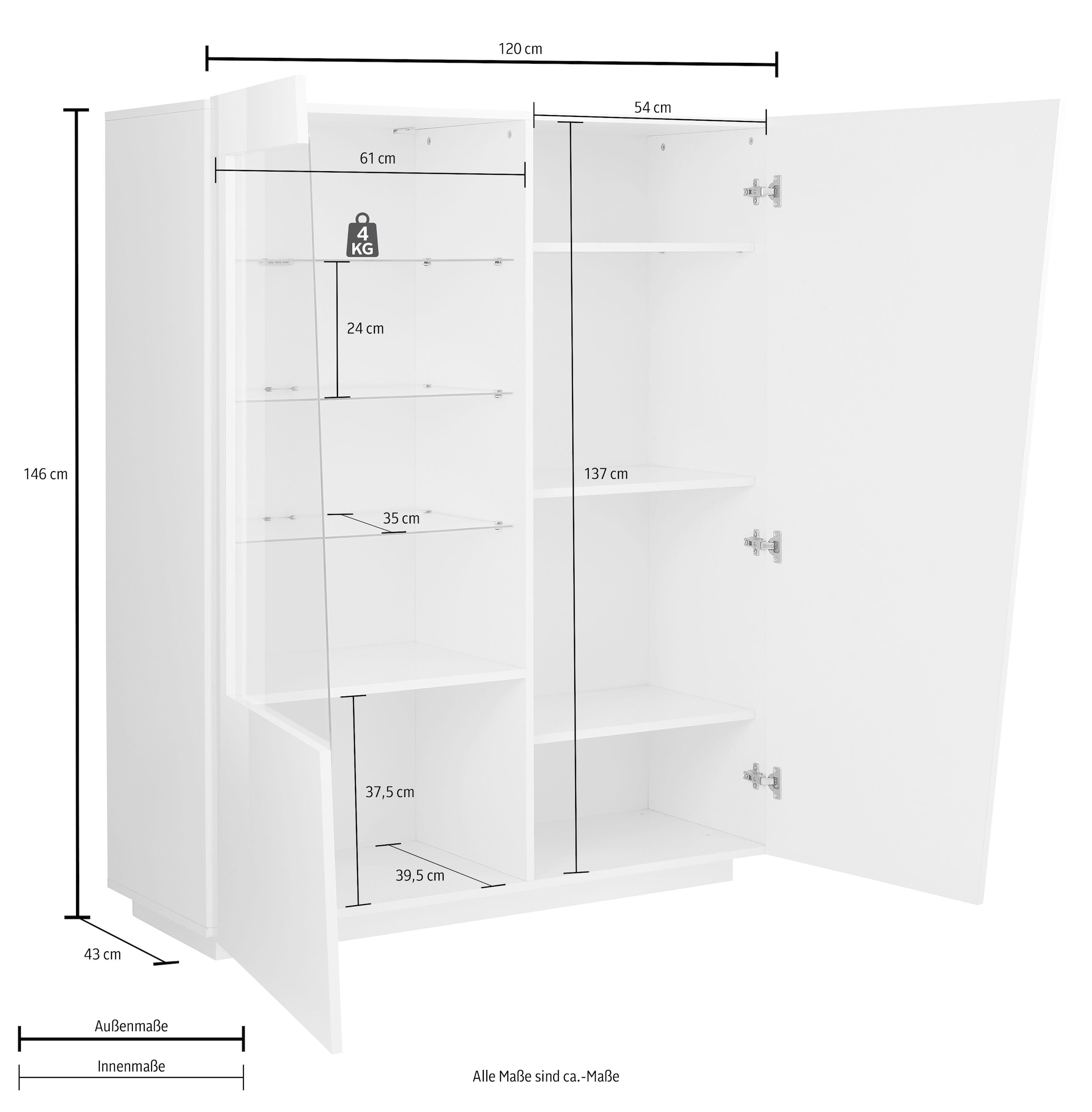 INOSIGN Highboard »Vega, Hochschrank, Hochkommode, Schrank« mit 2 Türen mit Glaseinsatz, Höhe 146 cm