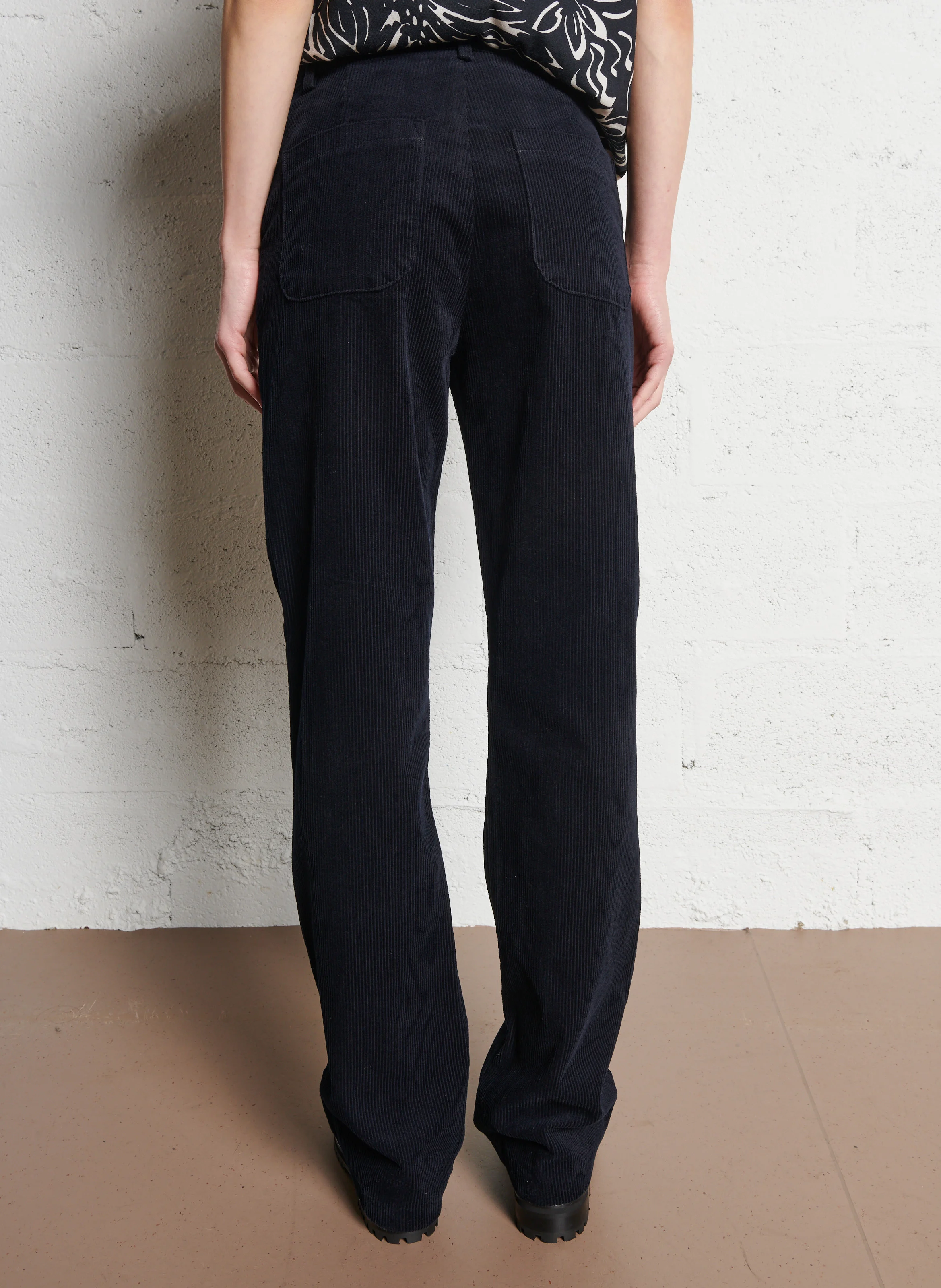Pantalon droit côtelé en coton| Bleu