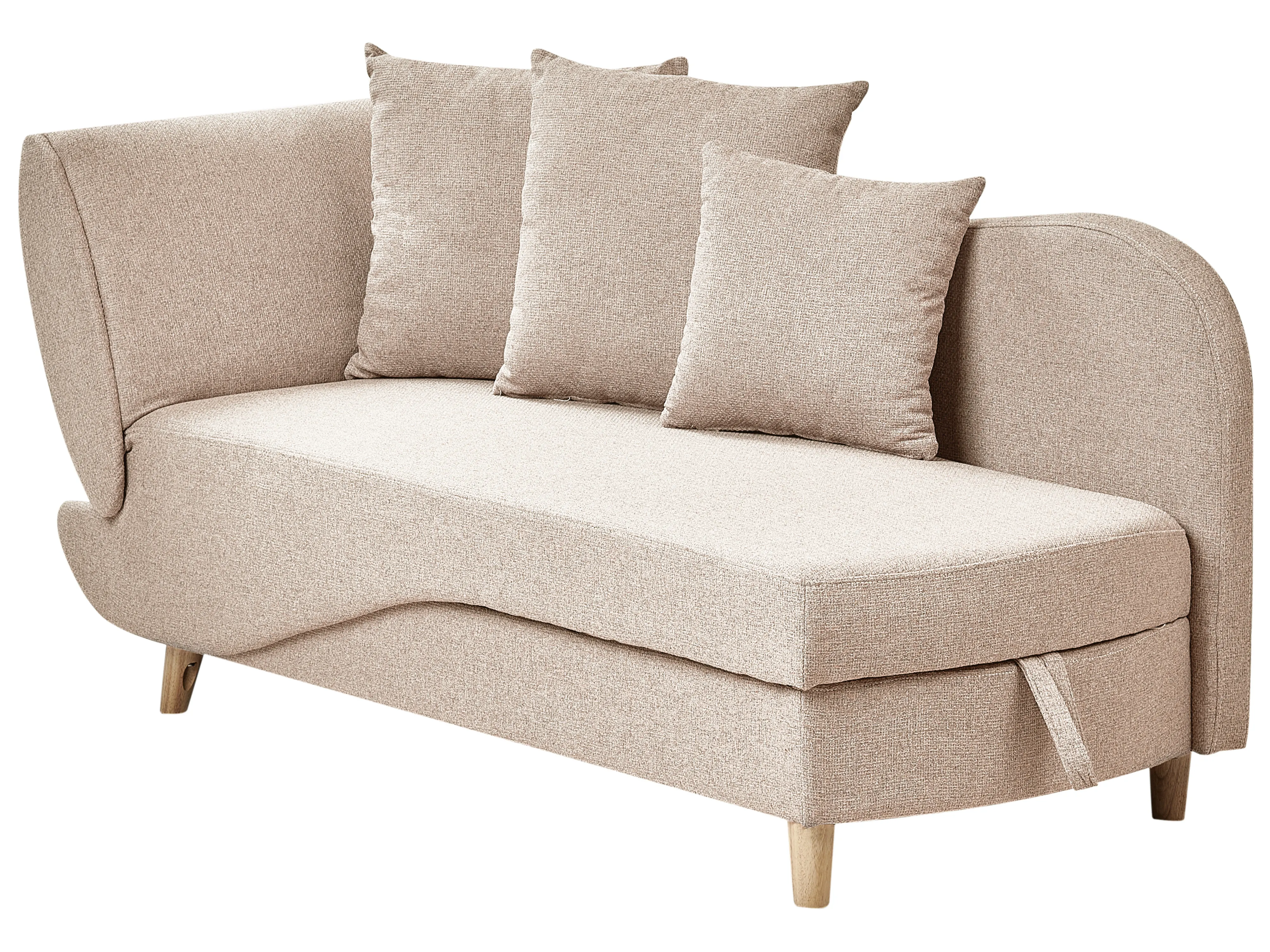 Linkszijdige chaise longue MERI Kunstlinnen Lichtbruin met opbergruimte