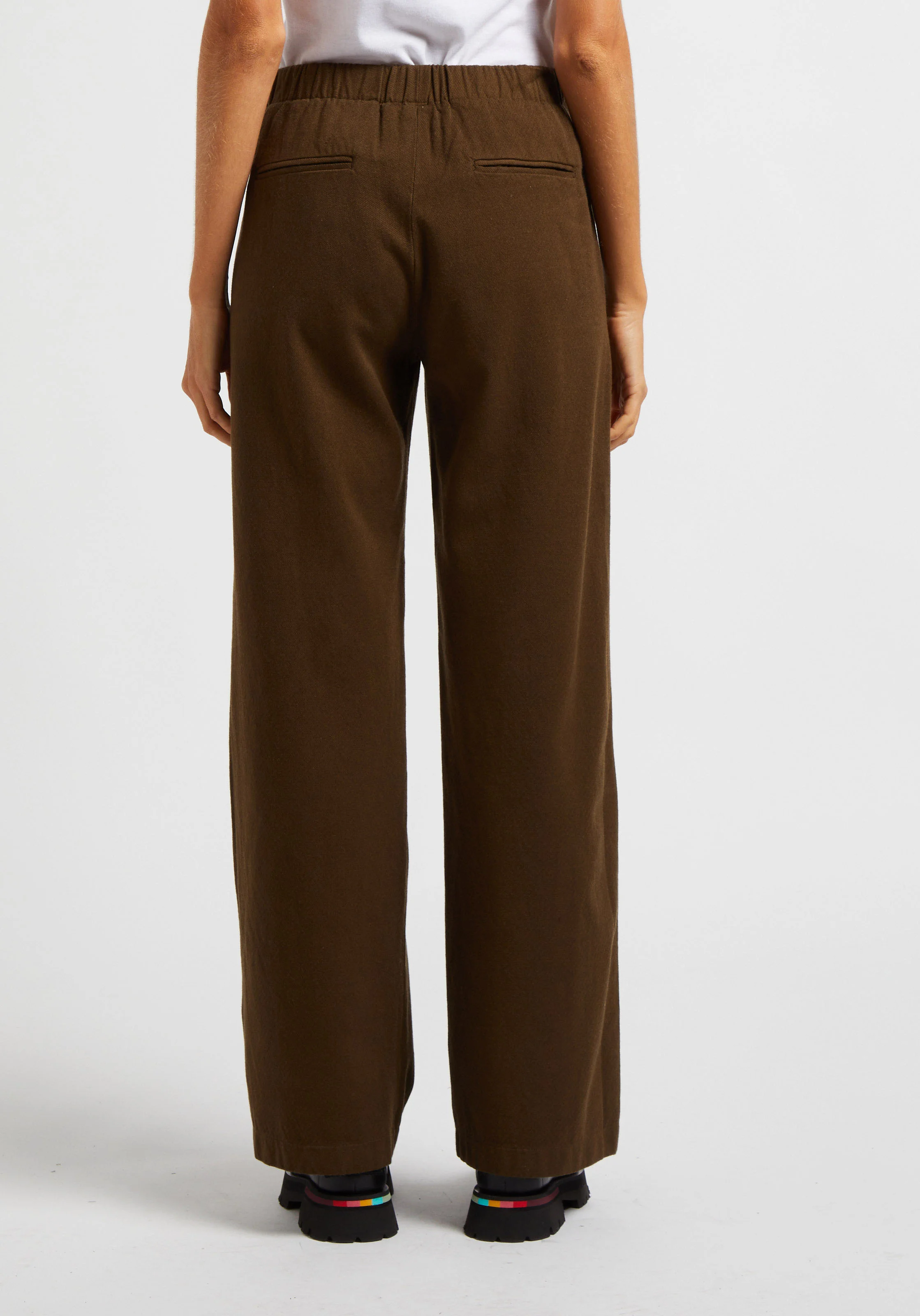Pantalon large en laine et coton| Vert