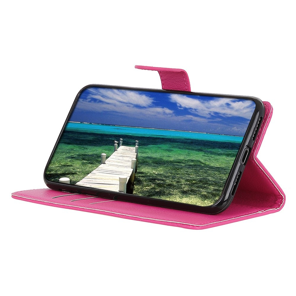 iPhone 16 Leder Tasche Flip Cover Litchi Look - Pink