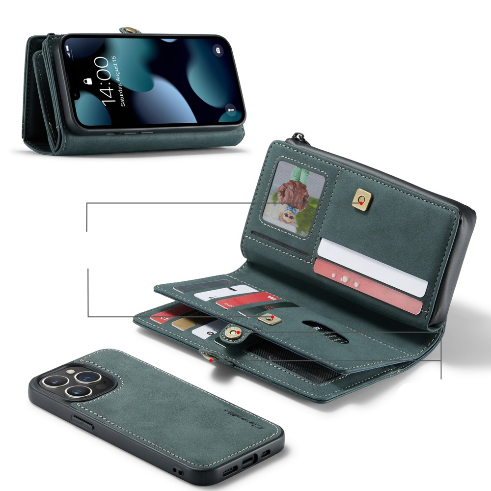 iPhone 13 Pro 3in1 Leder Tasche   Magnet Hardcase Karten Etui - Blau / Grün