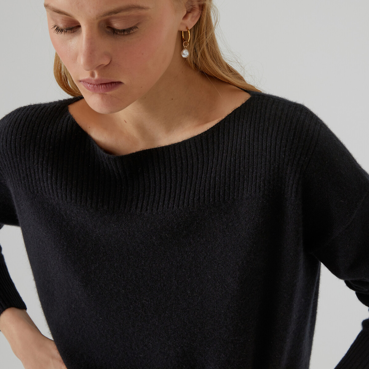 COLEÇÕES LA REDOUTE<br>Suéter com decote canoa em malha fina de cashmere